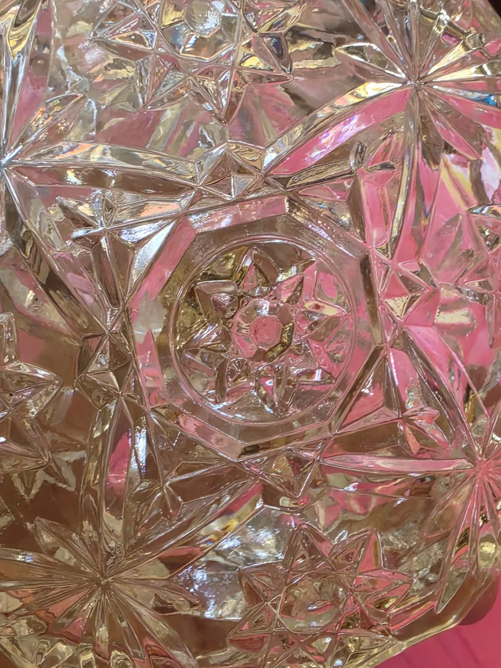 Clear Cut-Glass Trinket Box with Gold Leaf Accent
